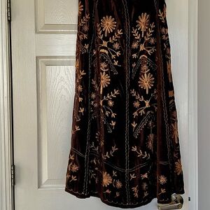 Soft Surroundings Embroidered Brown Velvet Skirt- M